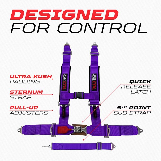 1pc Purple 5 Point Harness for Bucket Seat, Latch Release, 9 Color Options, Racing Harness 5 point, Race Car, UTV, RZR [6008P4]