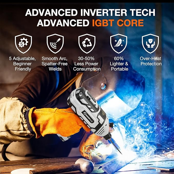 Sakerplus Portable Welding Machine, Handheld Welder Machine 110V, ARC Portable Welder with IGBT Inverter 5 Variable Current Adjustment, 30pcs 3/32" Wire Rods, Welding Helmet, Carring Case Included