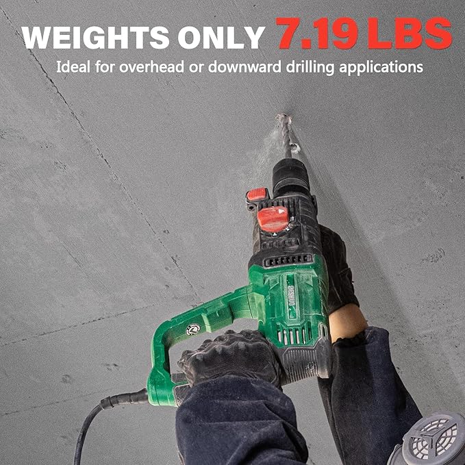 1" SDS Plus Lightweight Rotary Hammer Drill with 1/2" Keyless Chuck Adapter, 9 Amp 4 Functions Corded Variable Speed Rotomartillo with Safety Clutch for drilling in Concrete Masonry Wood Metal