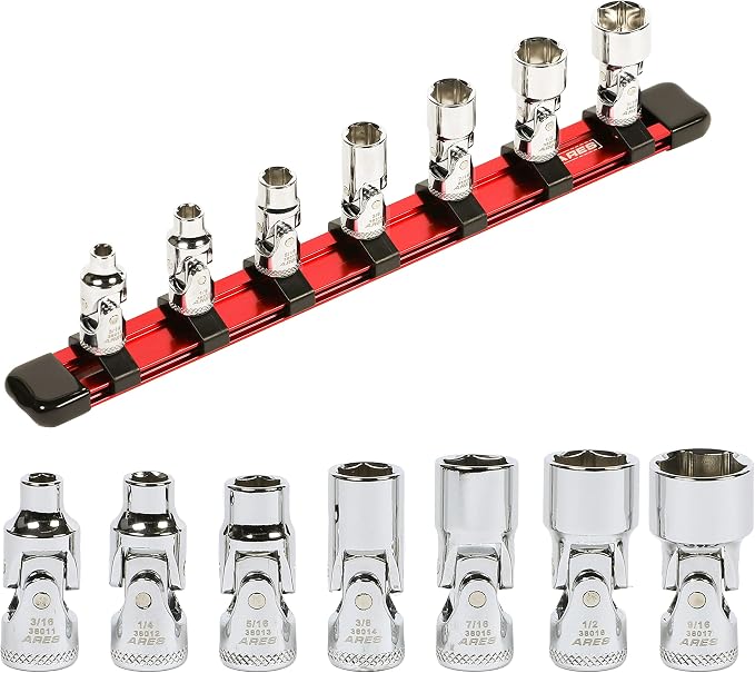 ARES 39014 7-Piece 1/4-Inch Drive SAE Universal Flex Socket Set | 6-Point Sockets from 3/16-Inch to 9/16-Inch; Universal Joint Flex Design For 360 Degree Access
