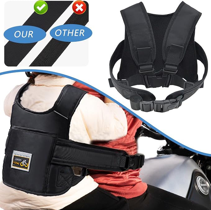 Child Motorcycle Safety Harness Reflective Strip, Reflective Child Motorcycle Harness Adjustable, Safety Harness For Kids & Toddlers Aged 3-12 Years - Black