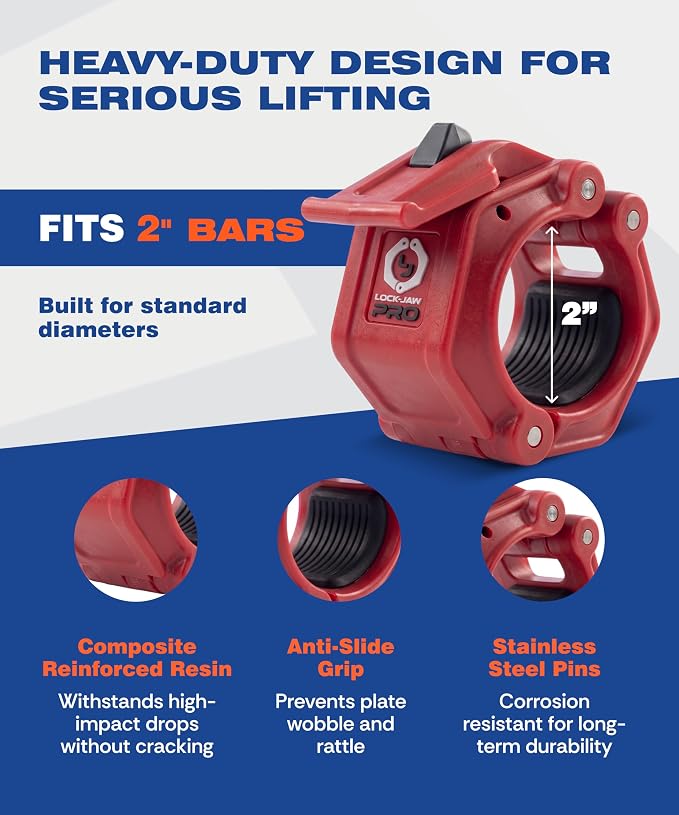 Lock-Jaw PRO 2 Barbell Collars/Clamps, 2"/50mm Olympic Bars