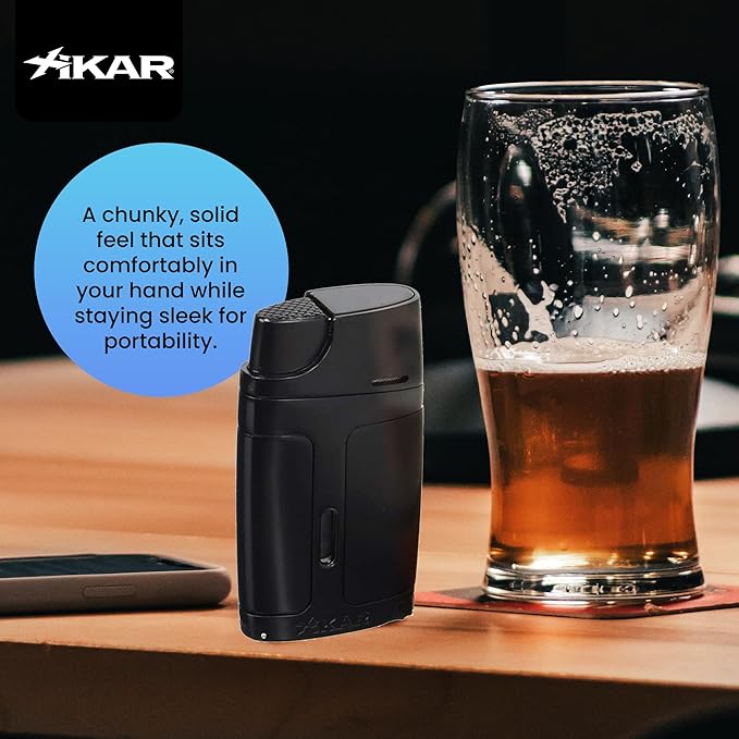 XIKAR ELX Double Jet Flame Butane Torch Lighter with 9mm Cigar Punch – Refillable Butane Lighter with Fuel Window – Wind-Resistant Adjustable Flame – Premium Cigar Accessory – Black