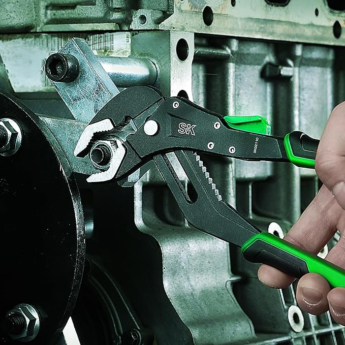 SK 10'' Quick Adjust Water Pump Pliers, SureGrip V-Jaw Groove Joint Pliers | Premium CR-V Steel, Ergonomic Anti-slip Handle for Comfortable Grip