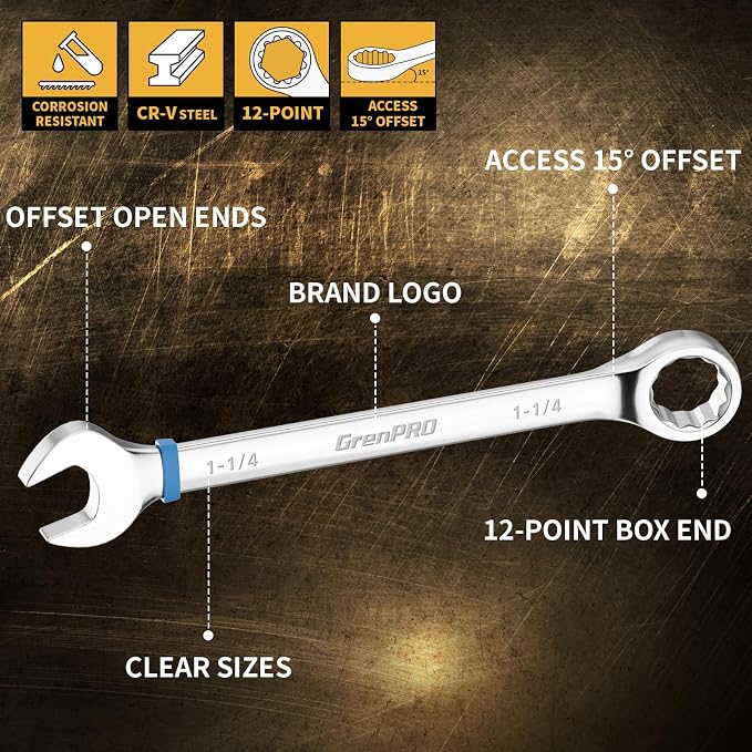 GRENPRO 7PC SAE Large Combination Wrench Set 15/16" To1-1/4 With Color Ring | Long Standard Allen Key Set With Color Coding, Flat & Ball Tip Bit, DIY Assembly & Home Bicycle Repair, Corrosion Resistant
