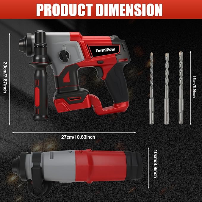 SDS-Plus Rotary Hammer Drill for Milwaukee M18 Battery, 3J Impact Brushless Rotary Hammer with 2 Mode Operation, Cordless Hammer Drill with 3 SDS Plus Bits & Chisel Set (No Battery)