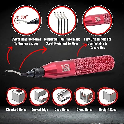 AFA Tooling - Deburring Tool with 30 Extra High Speed Steel Swivel Blades - Works on Metal, Resin, PVC Pipes, Copper, Plastic and 3D Printed Edges - Plumbing & 3D Printing Burr Removal Reamer Tool
