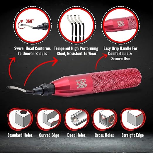 AFA Tooling - Deburring Tool with 30 Extra High Speed Steel Swivel Blades - Works on Metal, Resin, PVC Pipes, Copper, Plastic and 3D Printed Edges - Plumbing & 3D Printing Burr Removal Reamer Tool