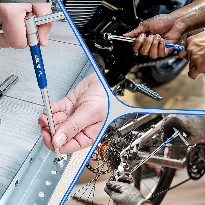 10pcs T-Handle Torx Allen Key Wrench Set T55 T50 T45 T40 T30 T27 T25 T20 T15 T10 with 3-Way Sliding Handle, Spinning Sleeve, Steel Storage Rack for DIY, Mechanics, Blue