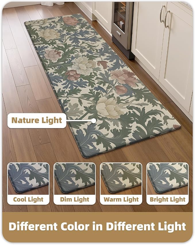 Color&Geometry Floral Kitchen Mat 24"x59", Anti Fatigue Mats for Kitchen Floor, Kitchen Rugs Non Slip, Waterproof & Oil Proof Kitchen Runner for Standing Desk Office, Sink - Beige