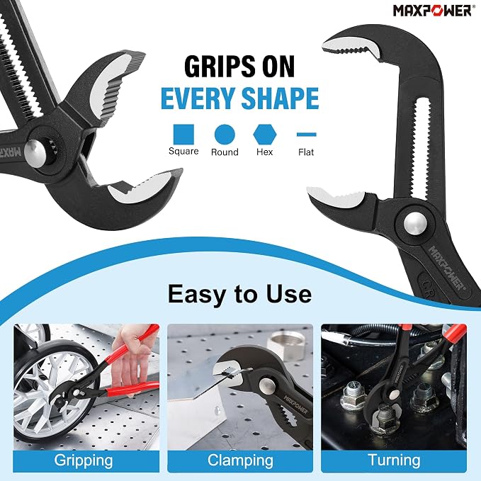 MAXPOWER 3-Piece Water Pump Pliers Set – 7" 10" 16" Tongue and Groove Pliers with Push Button Quick Adjustment | Plumbing Tool for Homeowner Plumber HVAC Mechanic | Includes Carrying Bag