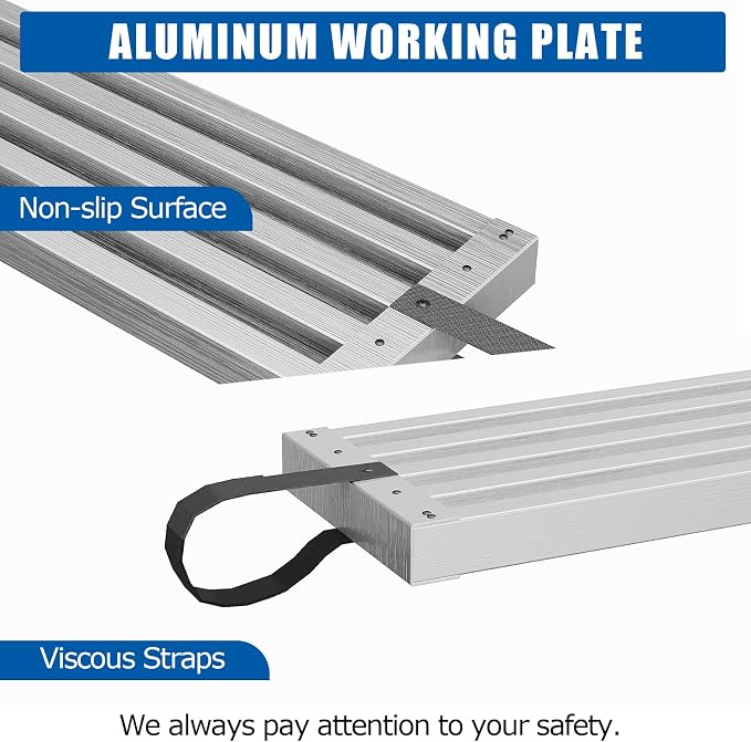 8-13ft Telescoping Plank, Aluminum Work Plank, 440 Lbs Load Capacity Extension Scaffolding Plank with Skid-Proof Platform Scaffold Ladder Accessory, 12.5 Inch Width, Silver