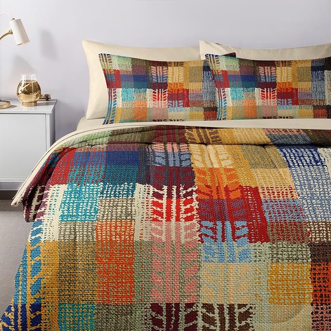 Nesker Comforter Set Twin Size, Boho Vintage Geometric 5 Pcs Bedding for Kids and Adults, Painting Colorful African Bed Sheet Sets with Fitted Sheet Pillowcase & Sham