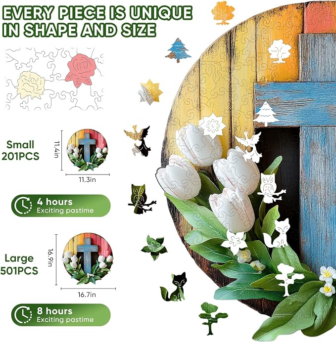 Pikoqunc Wooden Puzzles for Adults,501 Pieces 16.8x16.9 Inches,Tulip Cross Laser-Cut Jigsaw with Premium Smooth Wood Texture, Relaxing Art Puzzle Gift for Friends and Family in Exquisite Box
