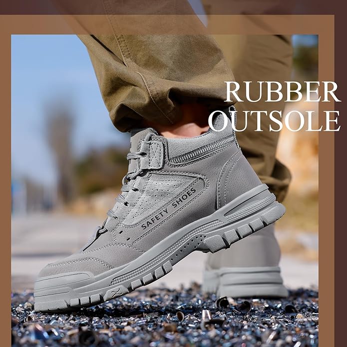 GUSAYEX Steel Toe Boots for Men Puncture Resistant Safety Work Boots with Kevlar Midsole Industrial Lightweight Men's Work & Utility Protective Shoes for Construction Warehouse Factory