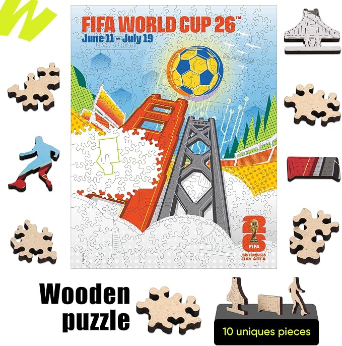 FIFA World Cup 2026 City Puzzle San Francisco Poster - Wooden Puzzles, 200 Pieces Unique Shape Puzzle, 5MM Thick, Creative Collectible Gift for Fans, Officially Licensed Product, 9.3x11.8''