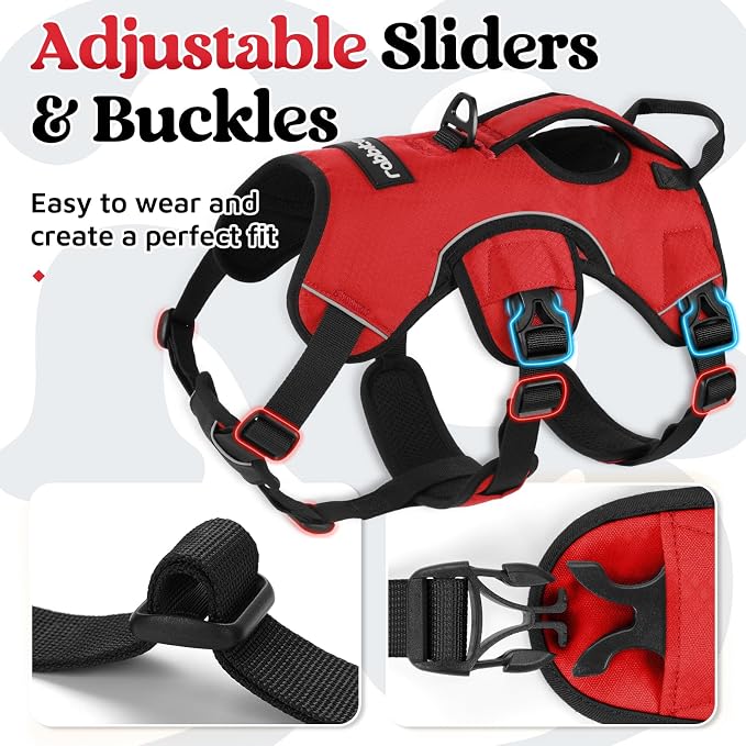 rabbitgoo Escape Proof Dog Harness for X-Large, No Pull with Lift Handle | No Escape, Full Soft Padded, Reflective Adjustable Vest, Leash Clip for Walking Hiking Training, Red, X-Large
