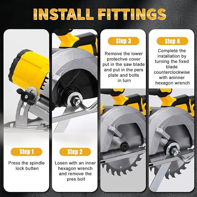 5.5 Inch Cordless Circular Saw for Dewalt 20V Battery(No Battery), Power Wood Saw with Brushless Motor, 0-45° Cutting Bevel, Max Cutting Depth 1.9"(90°), 1.57"(45°), Idea for Wood, Plastic, Soft Metal