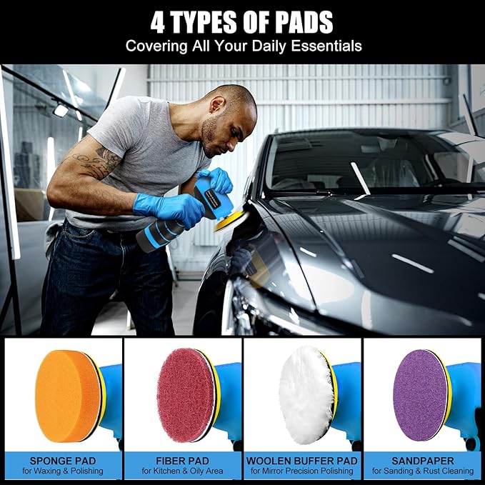Cordless Sander, 3" Palm Sander with 16.8V 3.0Ah Li-ion Battery, 3500RPM Mini Polisher, 19 Accessories Sanders Tool for Sanding/Polishing/Waxing/Cleaning