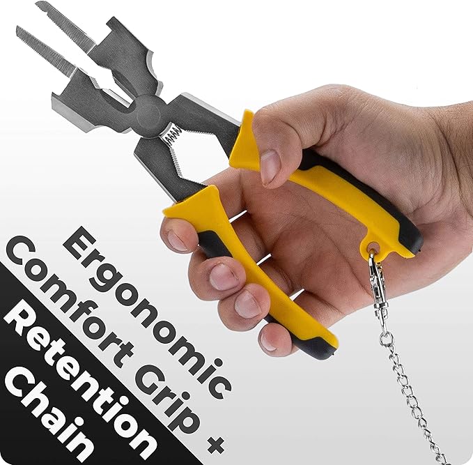 Deluxe+ Mig Welding Pliers, Slag Hammer, Flat Face Hammer, Scraper, Fine/Coarse Files, Side Pull V-Notch, Ergonomic Grip, Heat Treated, 8”, PM25