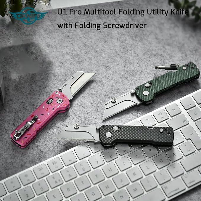 OKNIFE U1 Pro Multitool Folding Utility Knife with Folding Screwdriver, Quick Change Blade, Rail Lock & Pocket Clip for Men Women (Doughnut)