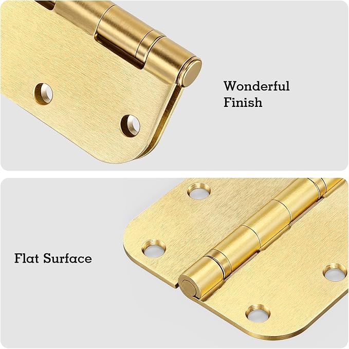 1 Pack Ball Bearing Door Hinges Satin Brass 3.5 Inch 5/8" Radius Round Anti Squeak Interior 3-1/2"Flat Iron Bifold Standard Office Bedroom Indoor for Doors 3 ½" Hardware Home House Decor Accessories