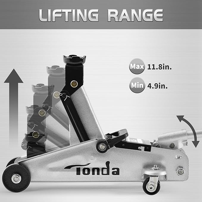 TONDA Floor Jack, Hydraulic Portable Car Lift Jack, 1.5 Ton (3,000 lb) Capacity for Sedan and Coupe (Silver)