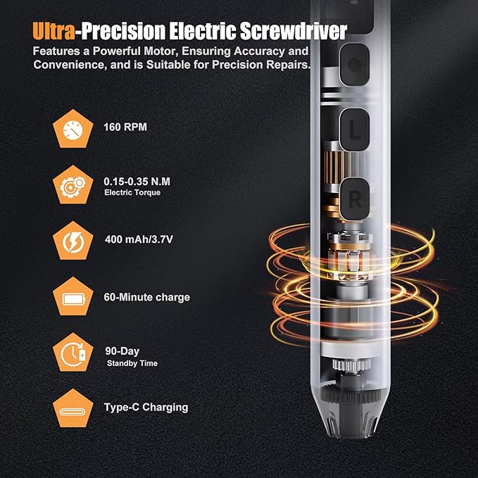 83-In-1 Mini Electric Screwdriver Set Cordless Precision Screwdriver With 72 Magnetic Drill Bits/Led Light/5 Torque Settings Multi-Purpose Precision Repair ToolSet for Phone Laptop Switch Camera Watch
