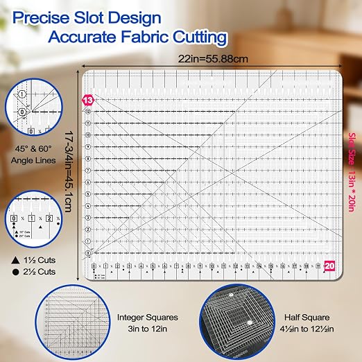 Quilting Ruler- 17-3/4in x 22in, Extra Large Slotted Quilting Ruler, Non-Slip Design, High-Quality Acrylic Cutting Template, Perform Precise Measurement and Effortless Cutting of Fabric Strip.