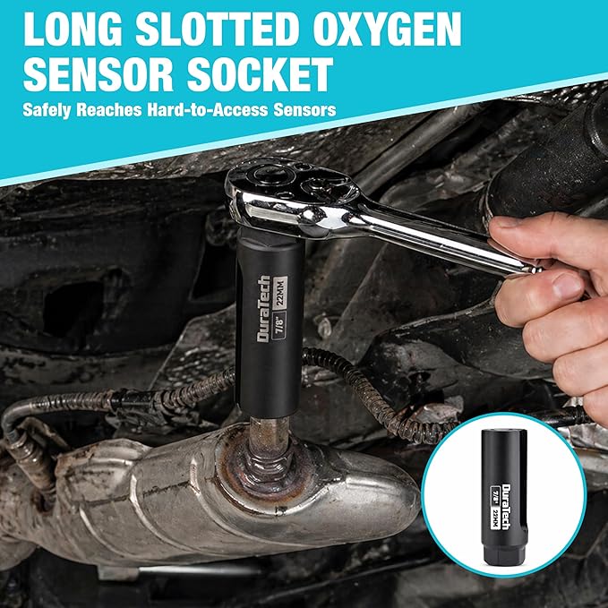 DuraTech 12-Piece Oxygen Sensor Socket Set, O2 Sensor Removal Tool Kit with with 22mm, 27mm, 29mm, 7/8" and 1-1/16" Sockets, 3/8" & 1/2" Drive, Thread Chasers, O2 Sensor Socket Set with Storage Case