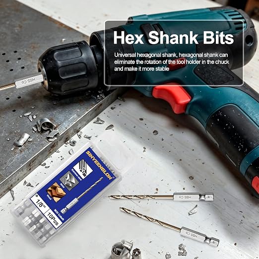 1/8 Drill Bits for Metal and Hard Steel (10pcs),M35 Cobalt Hex Shank Quick Change Impact Drill Bit Set,with Storage Case