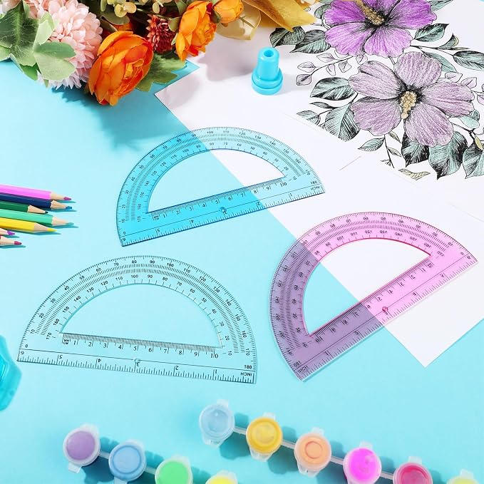 Zonon 36 Pack 6 Inch Plastic Protractor 180 Degrees Pink Blue Clear Protractors for Classroom, School, Math, Teacher, Student Office Supplies, Geometry, Angle Measurement, Christmas Gifts