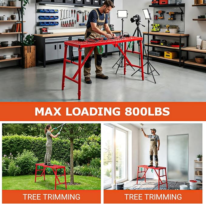 Foldable Scaffolding Platform, 70.8x15.7x36.2-62 Inch Portable Work Platform, 770 Lbs Adjustable Height Industrial Step Ladders, Perfect for RV Cleaning, Home Painting and Reaching High Places