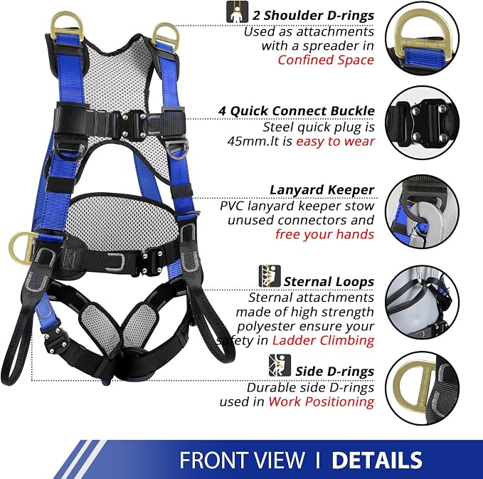 TT TRSMIMA Safety Harness Fall Protection Upgrade 4 Quick Buckles Construction Full Body Harness 6 Adjustment D-ring