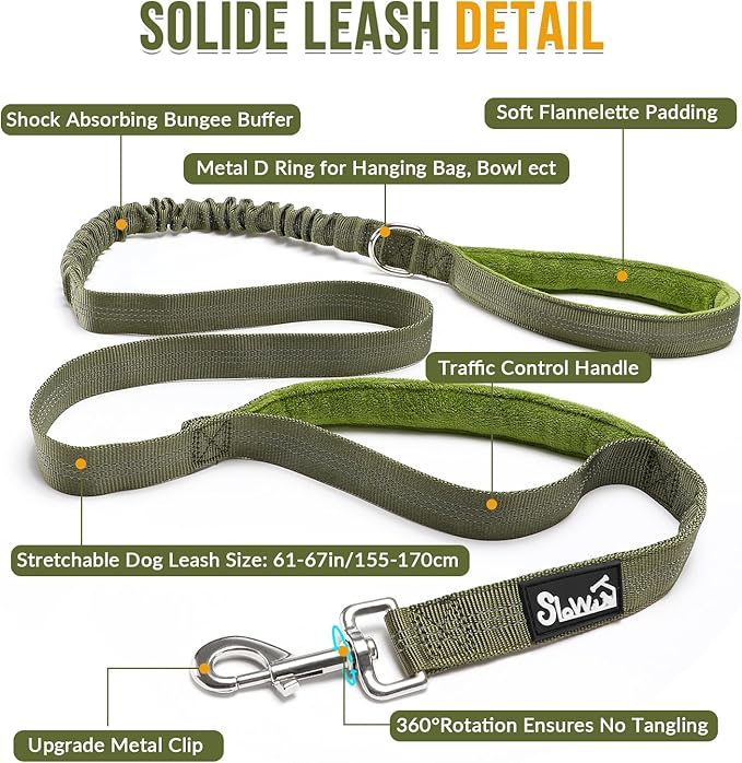 SlowTon No Pull Dog Harness with Front Clip - Heavy Duty, Soft Padded | Neck & Chest Adjustable, Tactical Pet Vest and Leash Set for Large Medium Sized Dogs, for Easy Walk & Training, Green S
