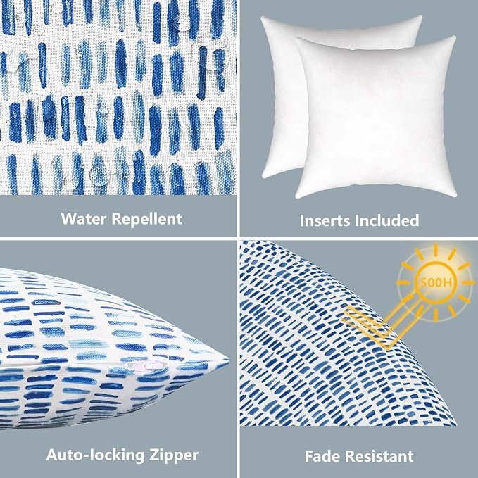 LVTXIII Outdoor Throw Pillows, Decorative Throw Pillows with Inserts, 20"x20" Square Pillows for Bed, Couch, Sofa and Patio Furniture, Set of 2, A Pebble Blue