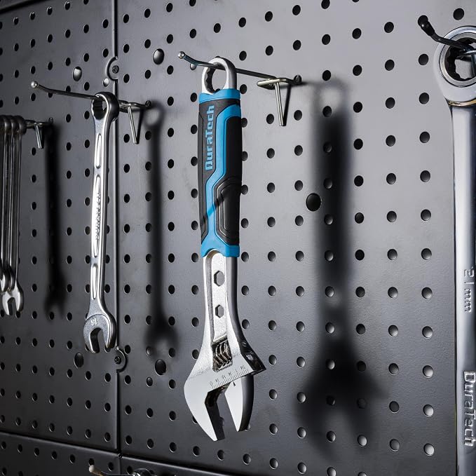 DURATECH 10 Inch Adjustable Wrench, 3-in-1 Spanner | Box End, Hex Function, CR-V Steel, Metric & SAE Scales, Chrome-plated, Bi-material Soft Grip