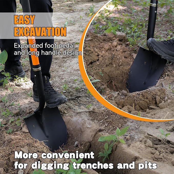 KOLEIYA Shovel for Digging,Heavy Duty Garden Shovel,Shovels for Gardening Digging,Spade Shovel with Orange Fiberglass Handle,57 inches