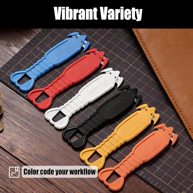 Safety Box Cutter, 6 Pack Ergonomic Lobster Package Opener with Recessed SK-2 Blade Finger Safe Tape Splitter,Letter Slitter for Warehouse,Office.Assorted Colors
