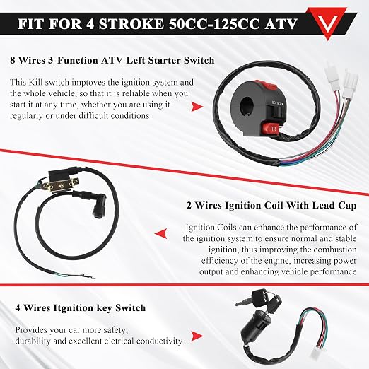 PRO BAT Full Electrics Wiring Harness Kit | for 50cc 70cc 90cc 110cc 125cc Chinese ATV Quad Bike 4 Wheeler Coolster Baja SunL Taotao JCL with CDI Coil Magneto Stator