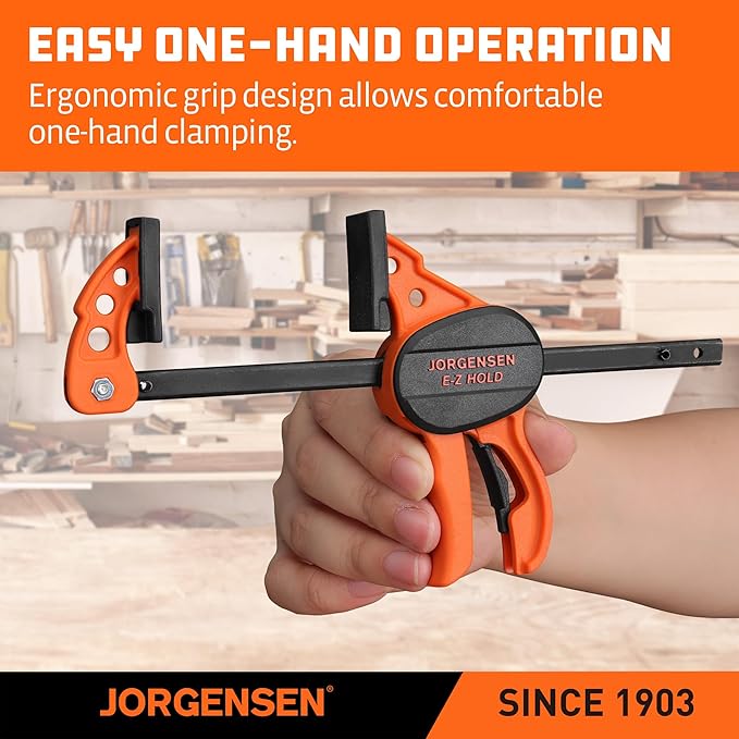 Jorgensen E-Z Hold Clamps 4 Inch Bar Clamps 2 Pack, One Hand Clamp Quick Grip, Mini Bar Clamps for Woodworking, Bar Clamps for Woodworking, Hobby Craft Woodworking Clamps