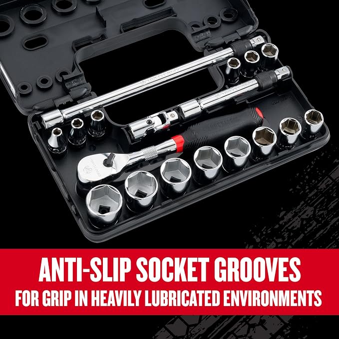 CRAFTSMAN V-SERIES Socket Set, Shallow SAE, 3/8 Inch Drive, 18 Piece (CMMT45752V) | CMMT45752V
