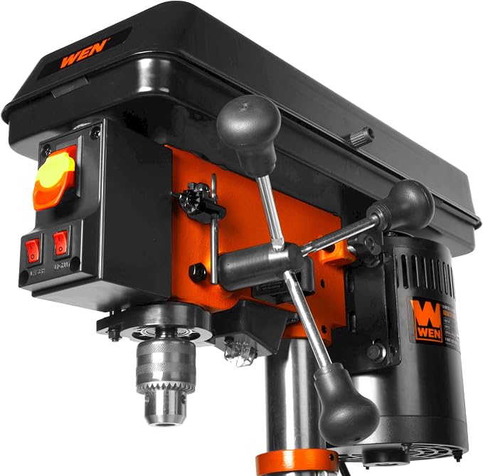 WEN 10-Inch Benchtop Drill Press, Chuck Key Storage, Laser Guide, 6.2-Amp 5-Speed Motor with Cast Iron Construction, Laser and LED Work Light (DP1050)
