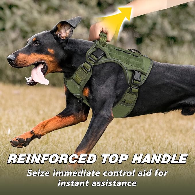 WINGOIN Tactical Dog Harness for Large Dogs,No Pull Heavy Duty Dog Harness | with Handle,Adjustable Reflective,Green Military K9 Style,Big Size Dog Vest,for German Shepherd,for Walking Hiking Hunting