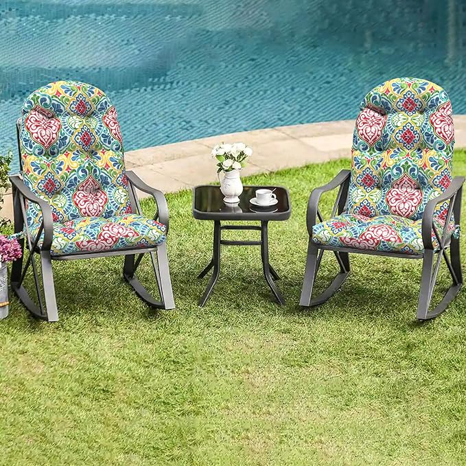 LVTXIII 2 Pack Outdoor Adirondack Chair Cushions, 44x19x4 Inch Water Repellent Patio Cushions for Rocking Chairs, Thick Tufted High Back Seat Cushion Set, Damask Red