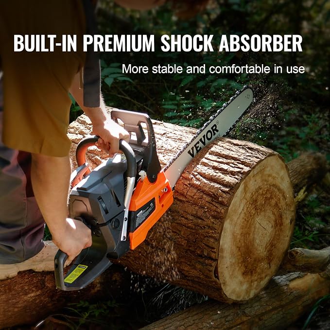 VEVOR Gas Chainsaw 52CC 2-Cycle Gasoline Powered Chainsaw 18 Inch Handheld Cordless Petrol Chain Saws For Forest, Wood, Garden and Farm Cutting Use