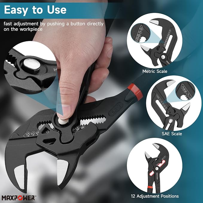 MAXPOWER 12-inch Pliers Wrench, 2.7-inch Jaw Opening, Smooth Parallel Jaws
