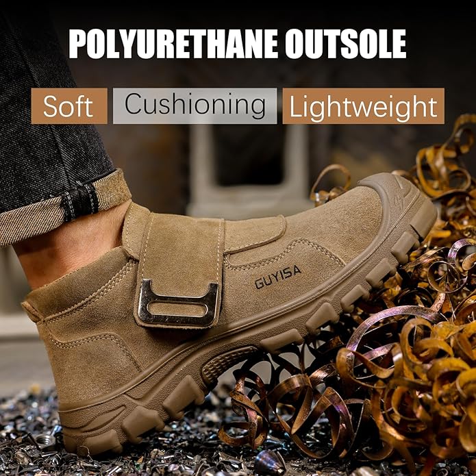 GLANOUDUN Welding Work Boots for Men Slip on Steel Toe Shoes for Men Indestructible Steel Toe Boots Welder Men's Working Shoes Fireproof Safety Footwear for Construction Men's Work & Safety Footwear
