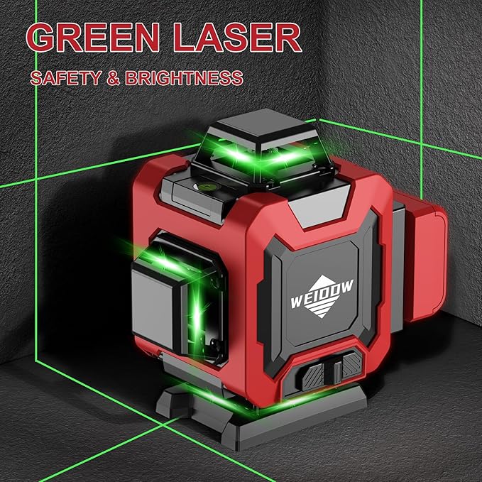 weiddw Laser Level with Tripod, Self Leveling Laser Level 4x360°, Green Line Laser 4D Laser Leveler Tool with 2Pcs Lithium Batteries for Picture Hanging, Tile, Home Renovation, Indoor