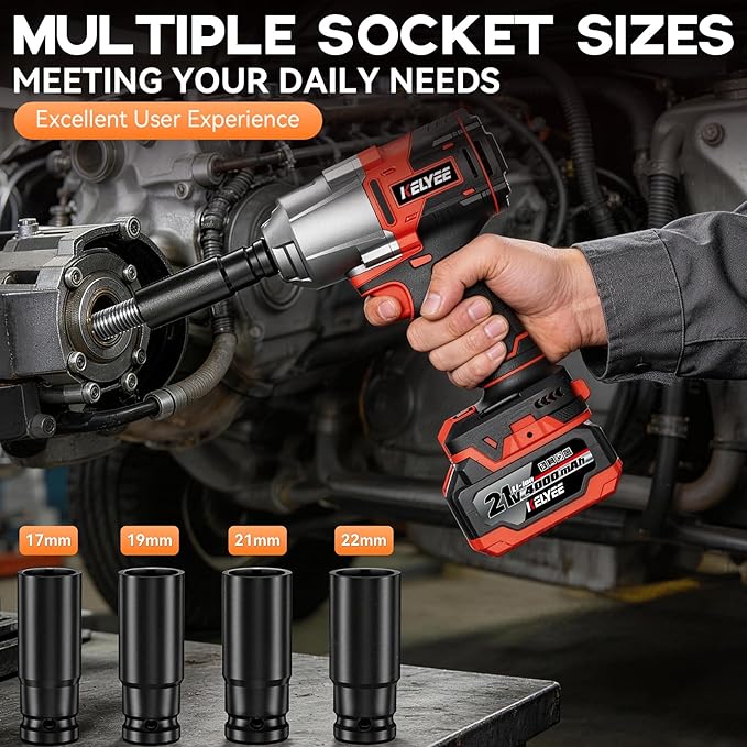 Cordless Impact Wrench, 996Ft-lbs (1350N.m) 1/2" Impact Driver, 21V Brushless Impact Gun, High Torque Impact Wrench with 2x4.0Ah Battery, Power Motor Variable Speeds for Car/Pickup Truck/Mower